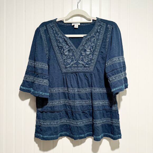 Sundance Tops - Sundance Blue Cotton Embroidered Boho Top Size Medium